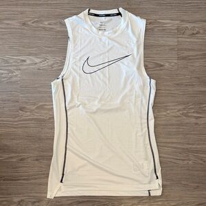 Nike White Sleeveless Training Tank with Black Swoosh